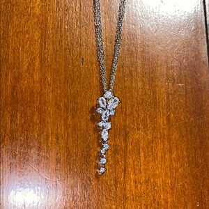 Dazzling Silver Floral Drop Necklace with CZ’s. Nwt Maceys. Bougie box included